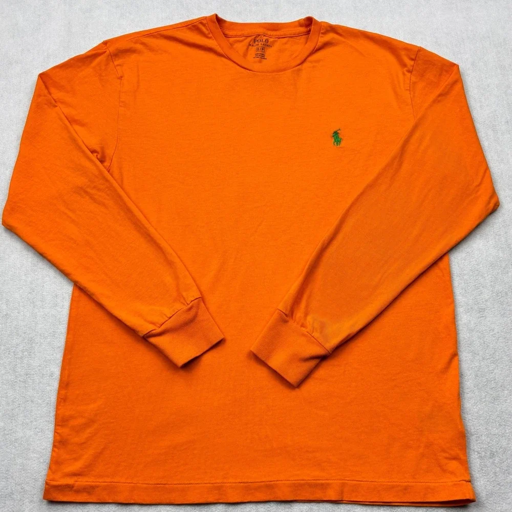 Polo Ralph Lauren Mens Orange Long Sleeve T-Shirt Cotton Pony Logo Small S/P